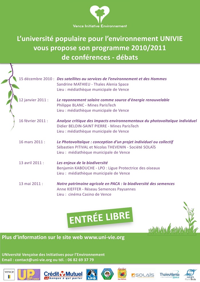Université Populaire pour l’environnement Vence Initiative  Environnement