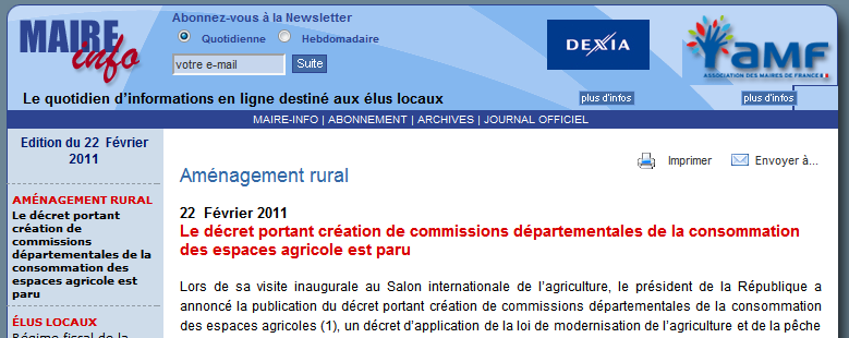 Mise en place des Commissions départementales de la consommation des espaces agricoles