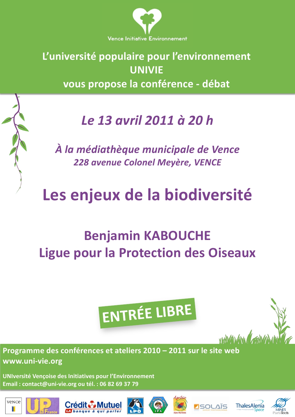 Conference débat UNIVIE  Les enjeux de la biodiversité Benjamin Kabouche